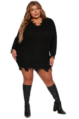 Women's Plus Size Distressed Knit Sweater Dress