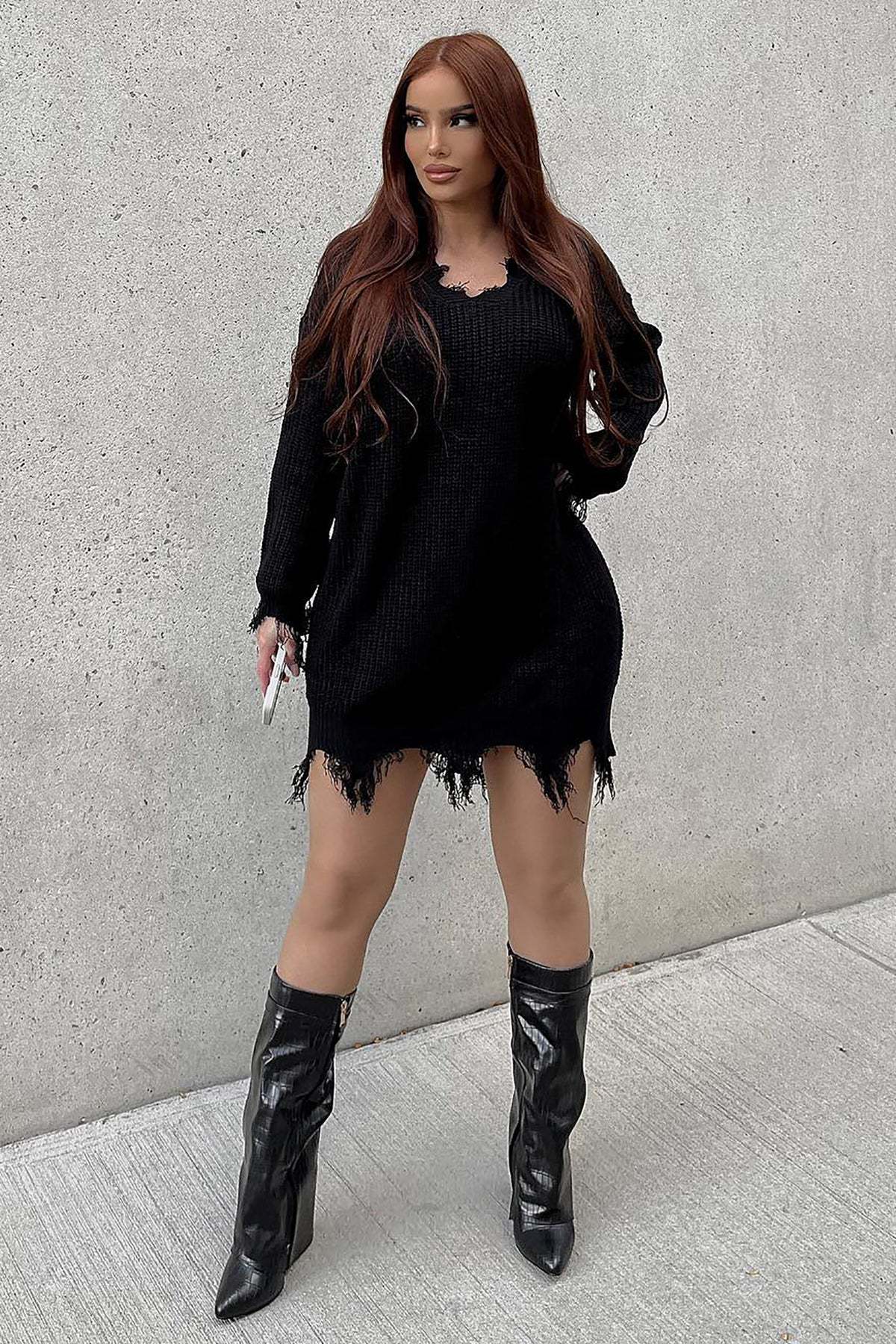 Women's Plus Size Distressed Knit Sweater Dress