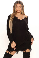 Women's Plus Size Distressed Knit Sweater Dress