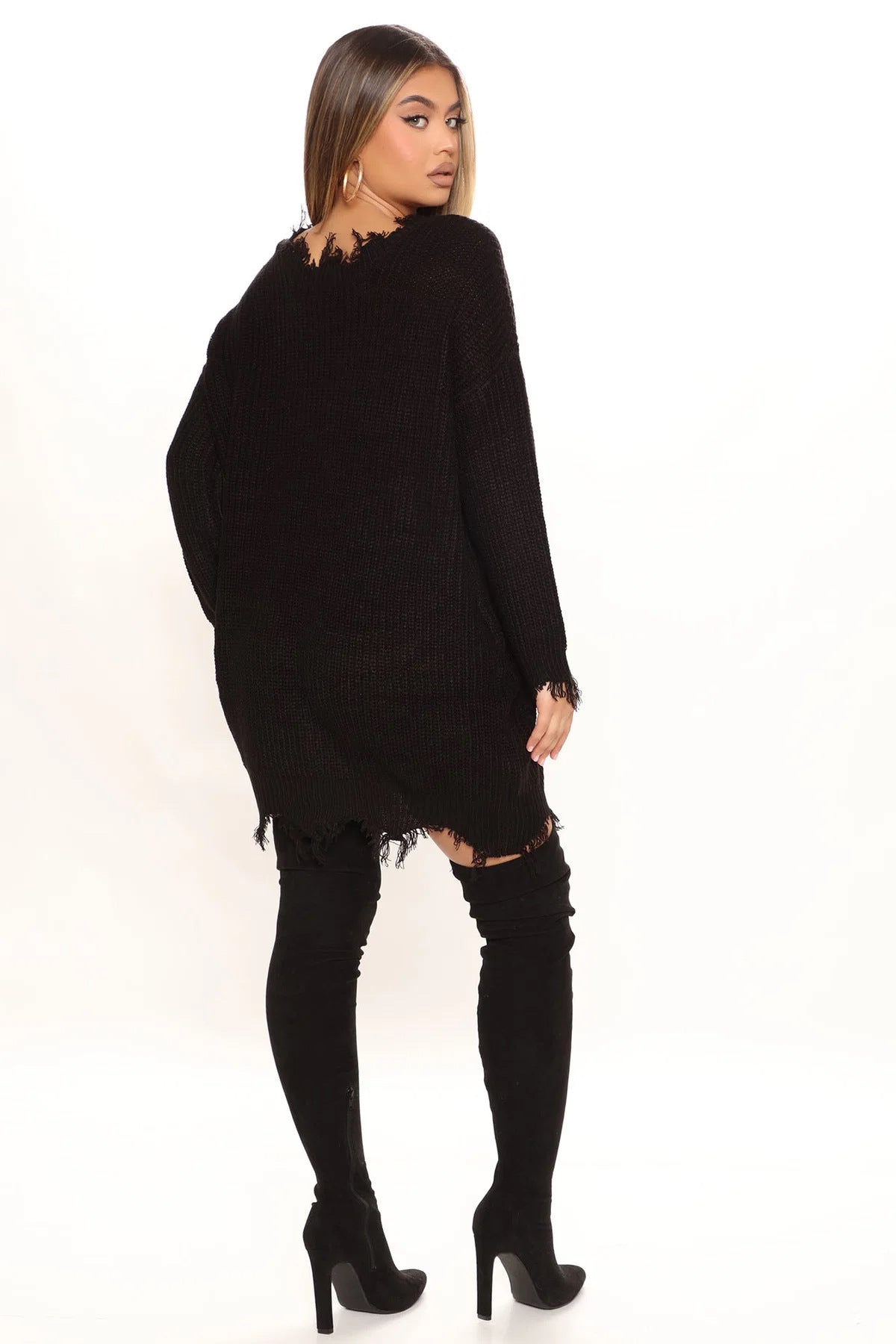 Women's Plus Size Distressed Knit Sweater Dress