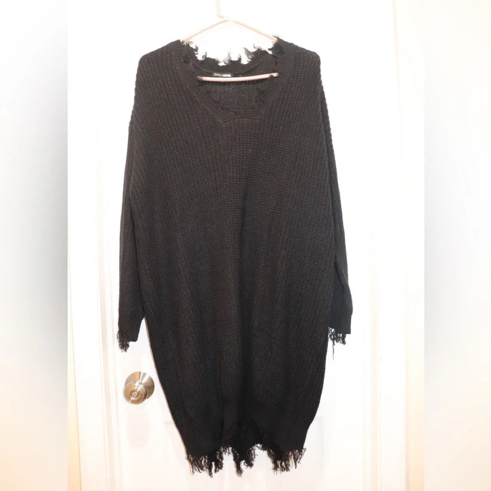 Women's Plus Size Distressed Knit Sweater Dress