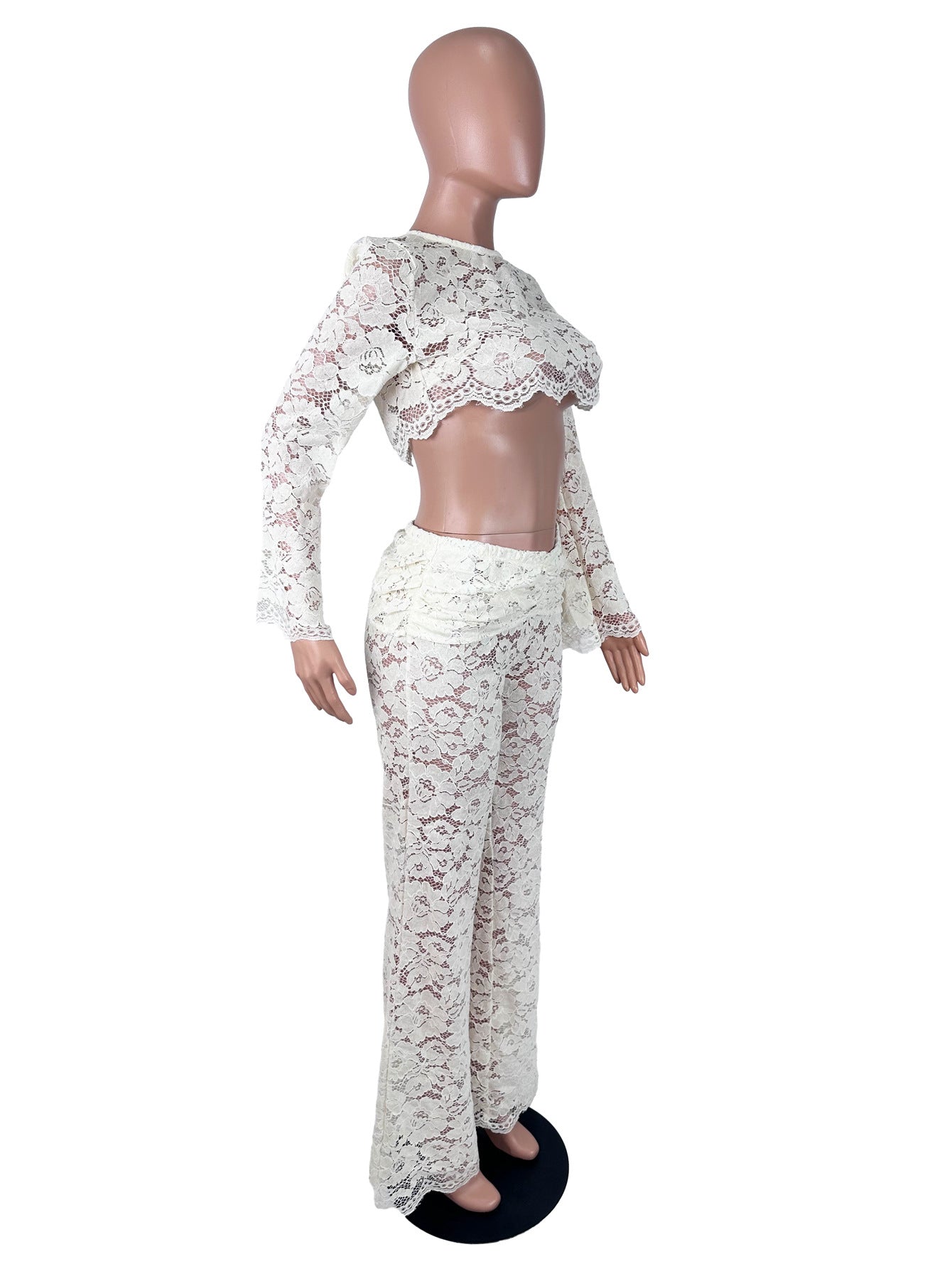 Women's Lace Crop Top and Wide Leg Pants Set