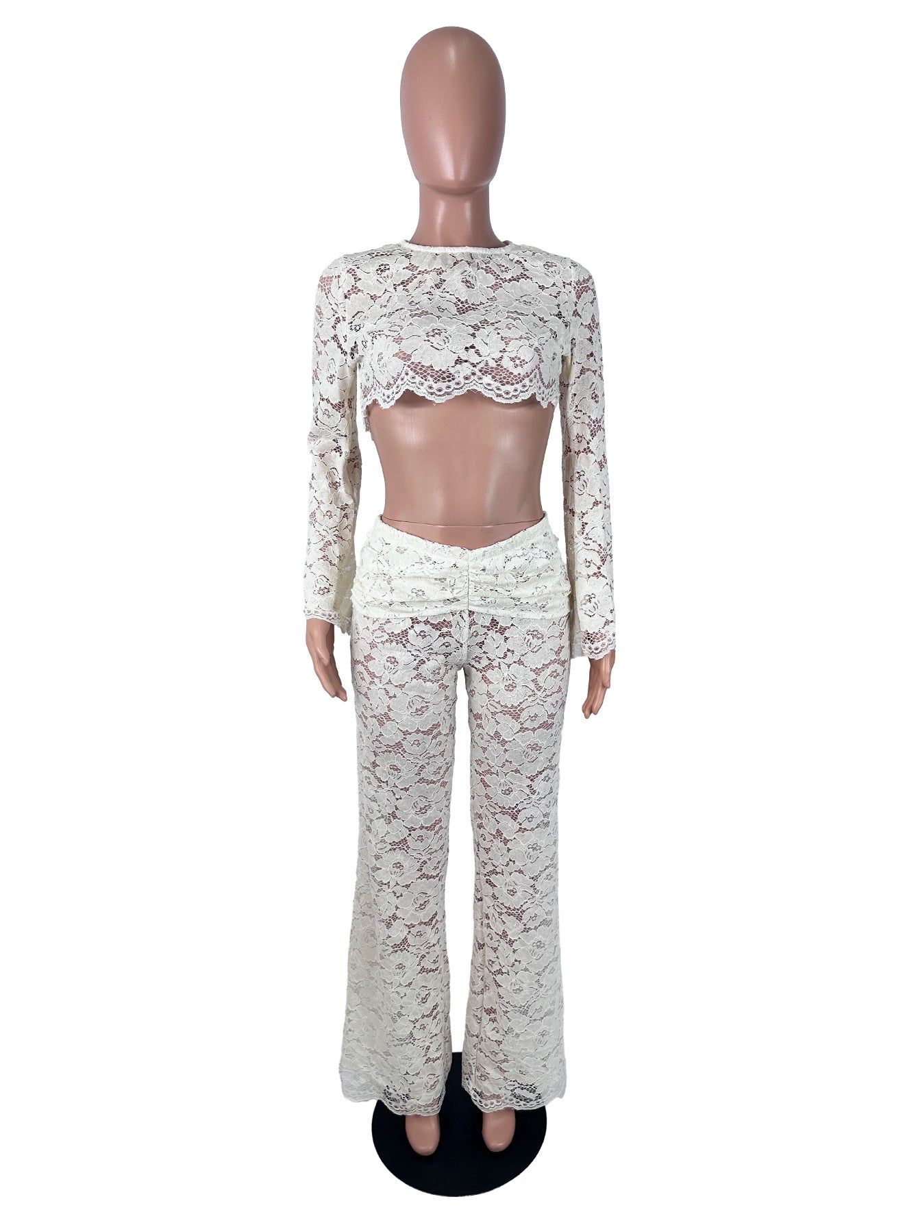 Women's Lace Crop Top and Wide Leg Pants Set
