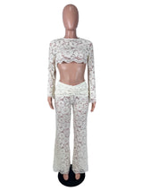 Women's Lace Crop Top and Wide Leg Pants Set