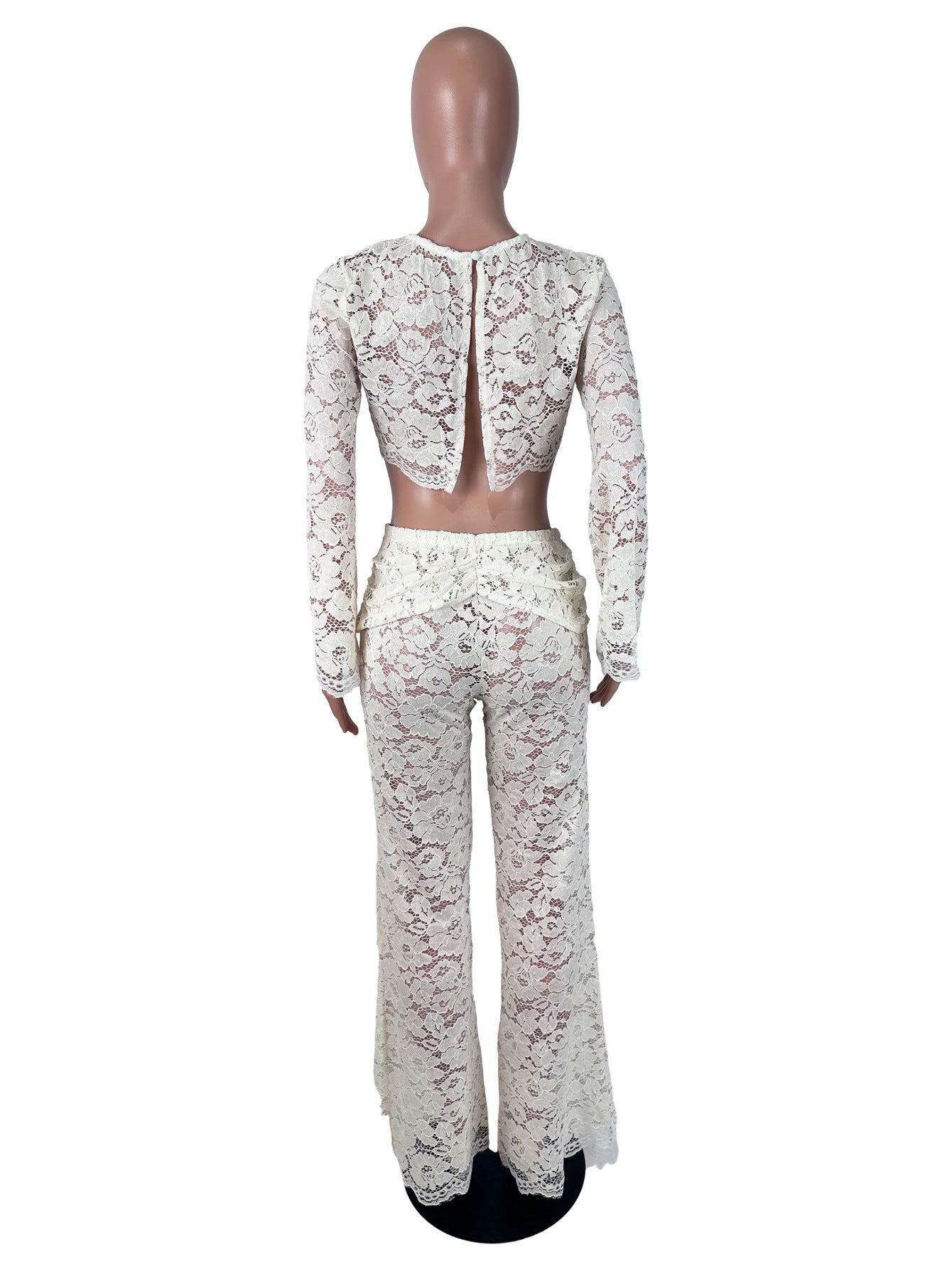 Women's Lace Crop Top and Wide Leg Pants Set