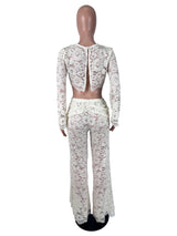 Women's Lace Crop Top and Wide Leg Pants Set