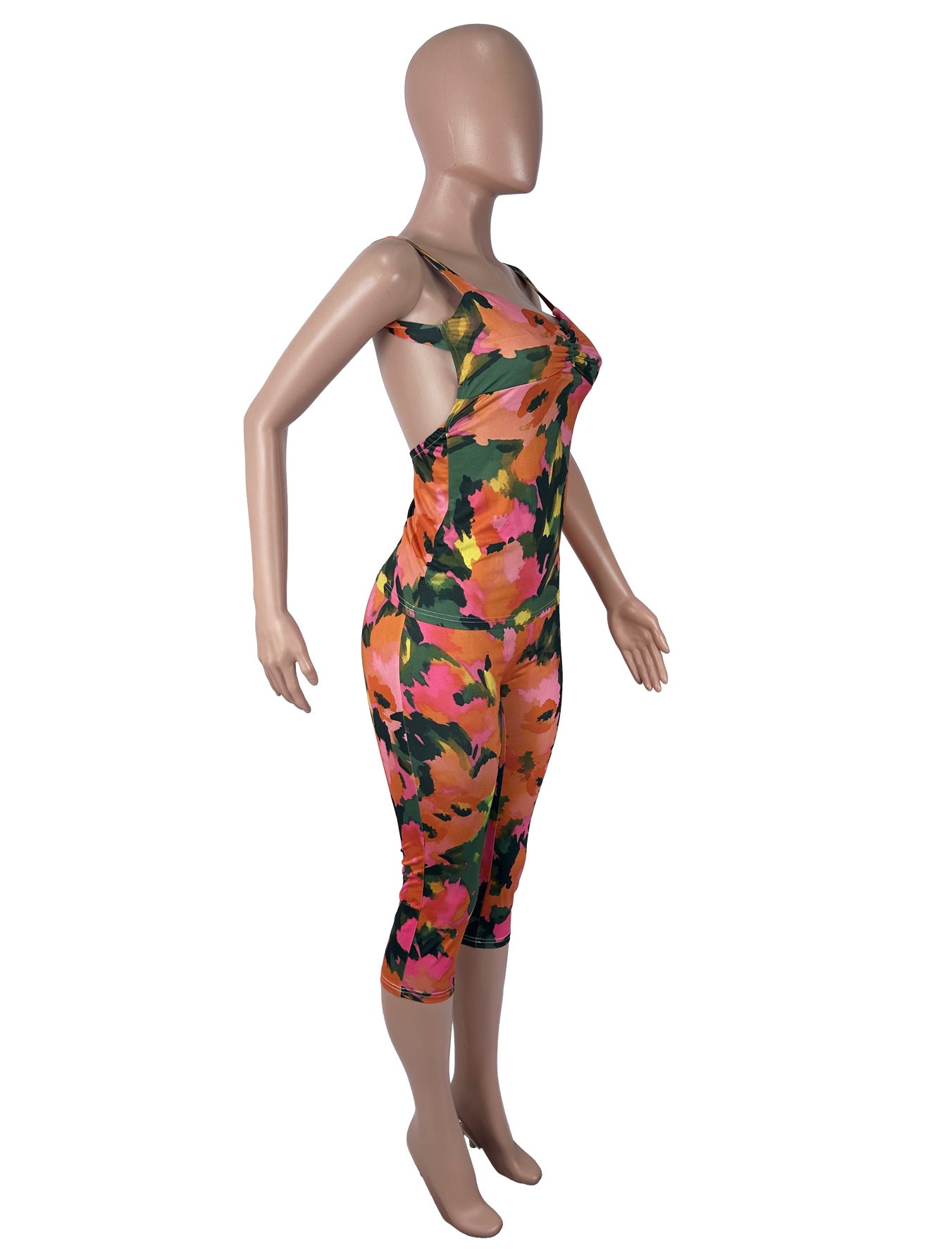 Women's Floral Cami Top and Capri Pants Romper