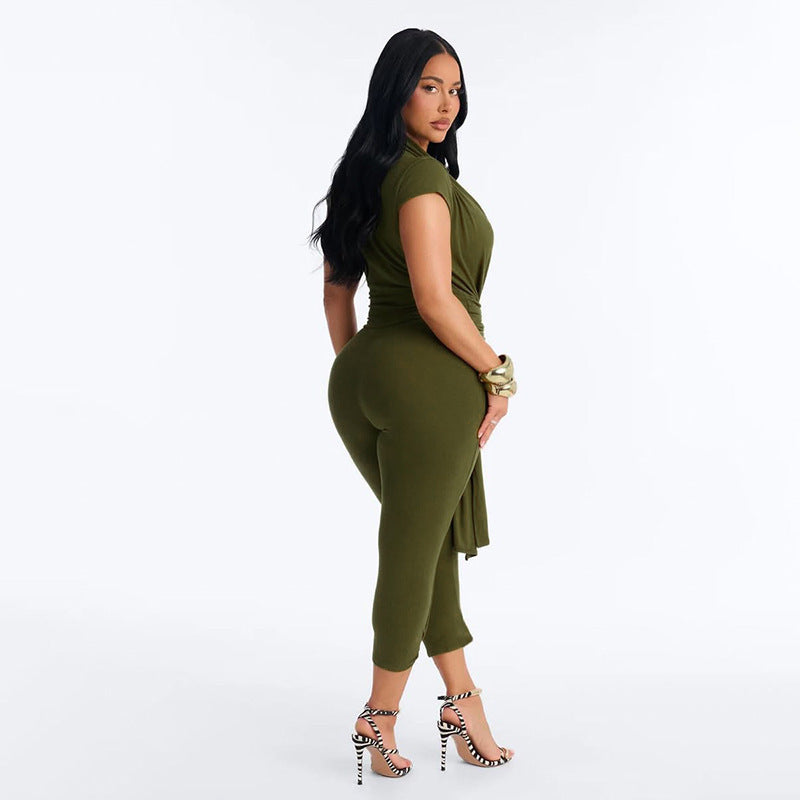 Women's Halter Neck Draped Leggings Romper