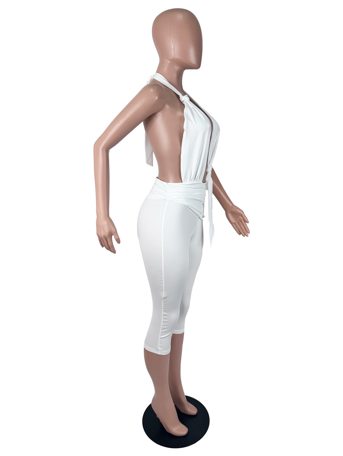 Women's Halter Neck Ruched Capri Romper
