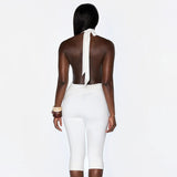 Women's Halter Neck Ruched Capri Romper