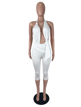 Women's Halter Neck Ruched Capri Romper