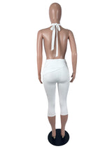 Women's Halter Neck Ruched Capri Romper