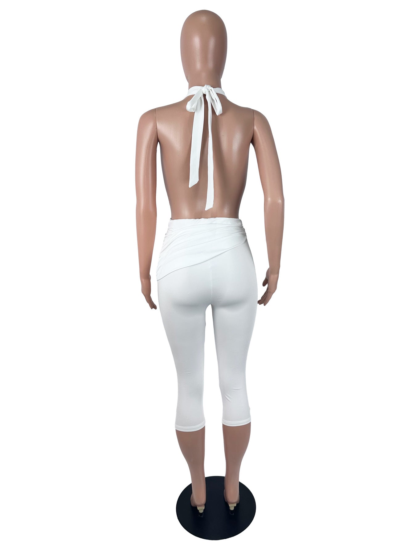 Women's Halter Neck Ruched Capri Romper