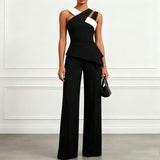 Women's Asymmetric Peplum Top and Pants Set