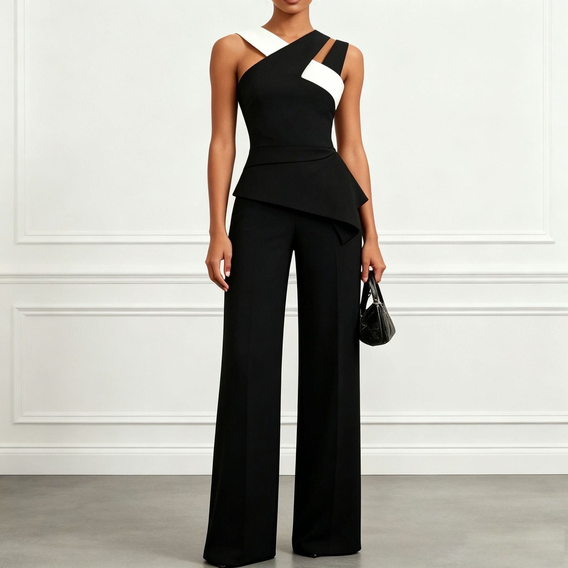 Women's Asymmetric Peplum Top and Pants Set