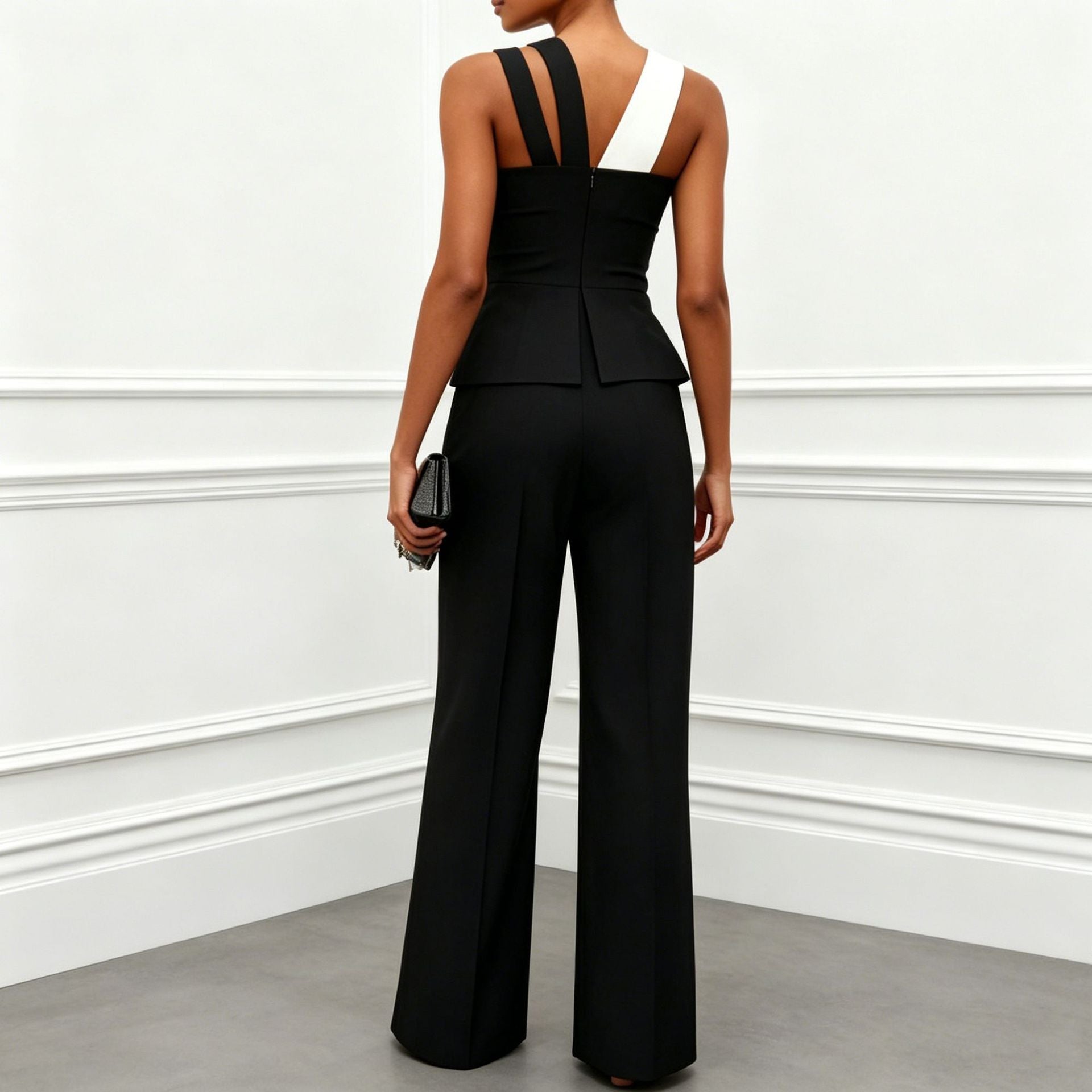 Women's Asymmetric Peplum Top and Pants Set