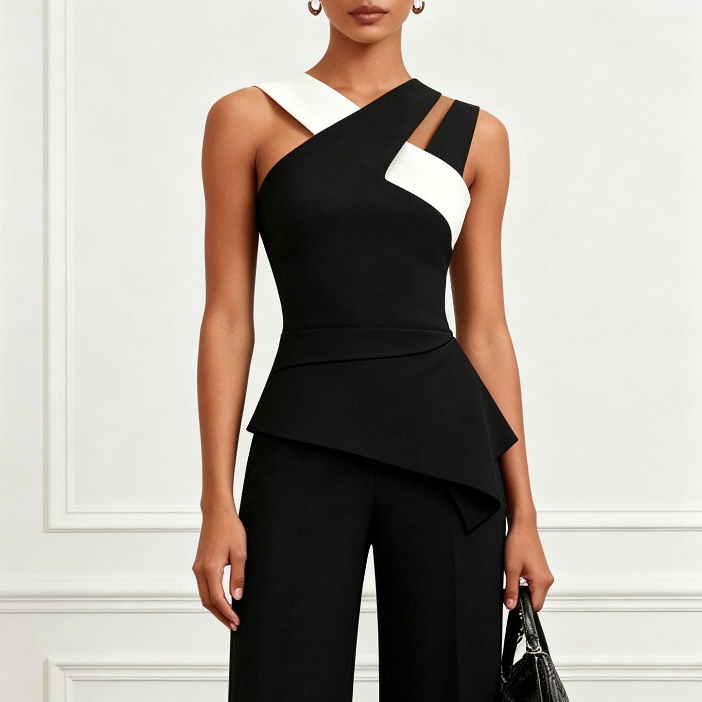 Women's Asymmetric Peplum Top and Pants Set