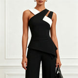 Women's Asymmetric Peplum Top and Pants Set