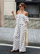 Women's Polka Dot Off Shoulder Pants Set