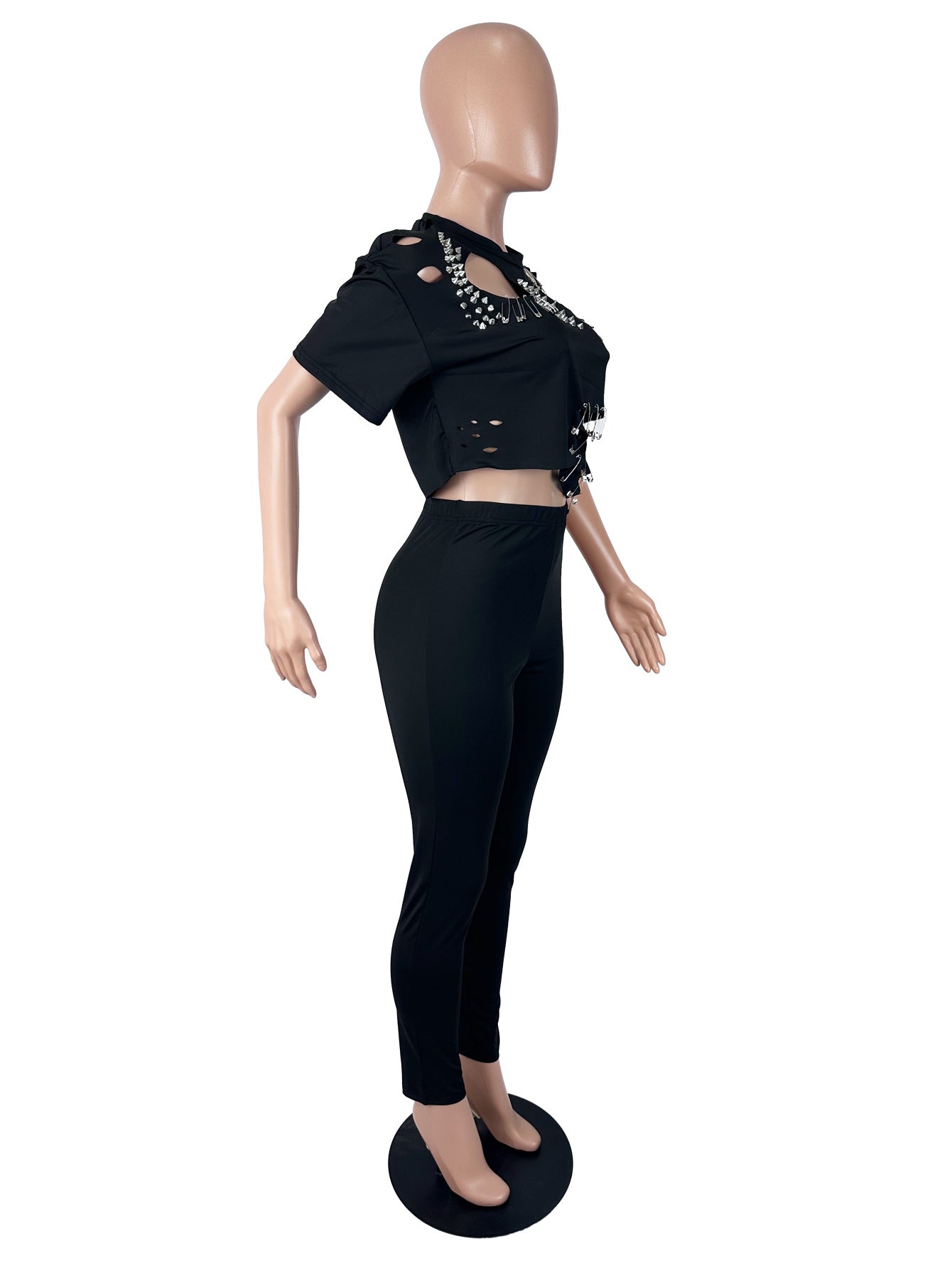 Women's Distressed Crop Top Pants Set