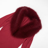 Women's Faux Fur Trim Long Sleeve Mini Dress