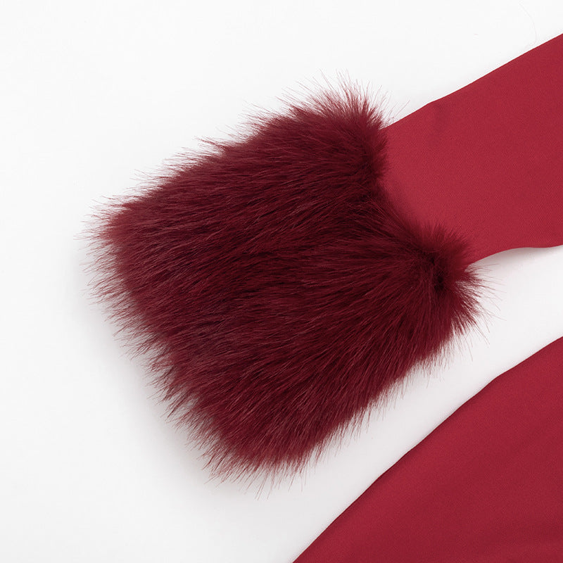 Women's Faux Fur Trim Long Sleeve Mini Dress