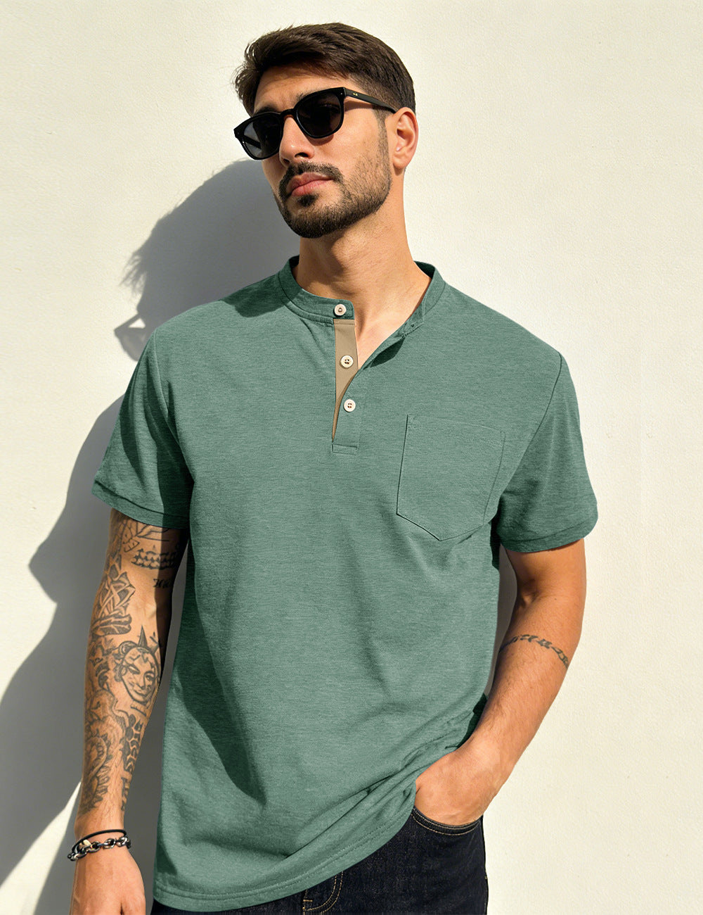 Men's Short Sleeve Henley T Shirt