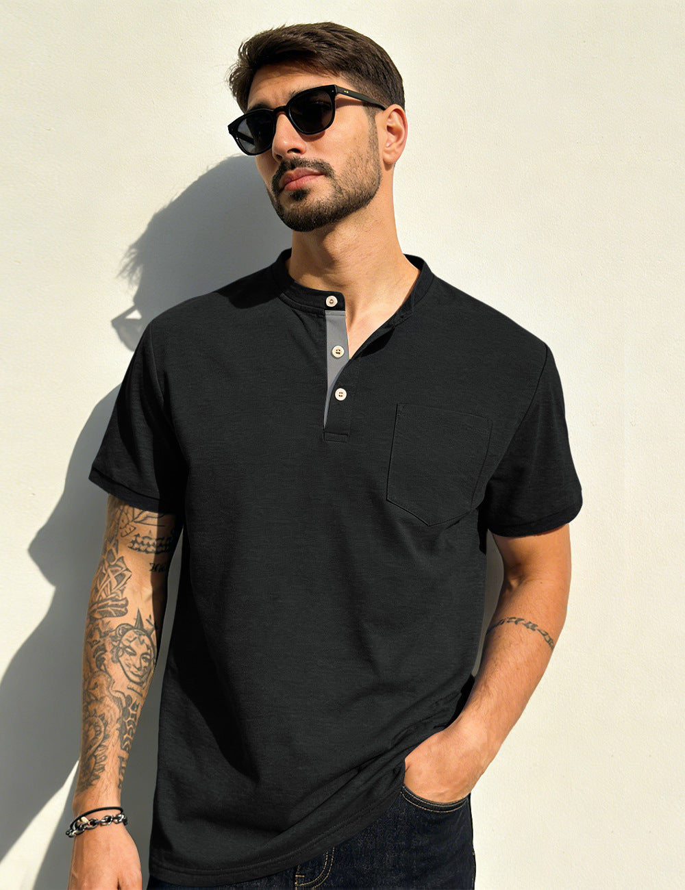 Men's Short Sleeve Henley T Shirt