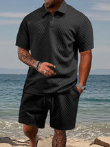 Men's Textured Polo Shirt and Shorts Set
