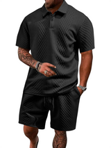 Men's Textured Polo Shirt and Shorts Set