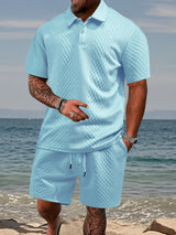 Men's Textured Polo Shirt and Shorts Set