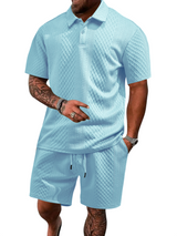 Men's Textured Polo Shirt and Shorts Set