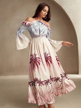 Women's Tropical Print Off Shoulder Maxi Dress