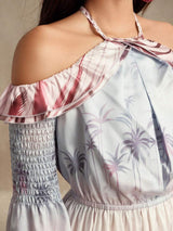 Women's Tropical Print Off Shoulder Maxi Dress