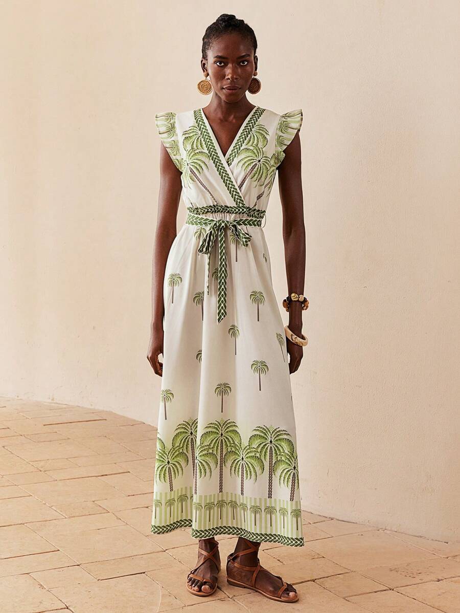 Women's Floral Wrap Waist Maxi Dress