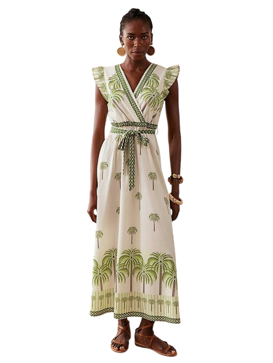Women's Floral Wrap Waist Maxi Dress