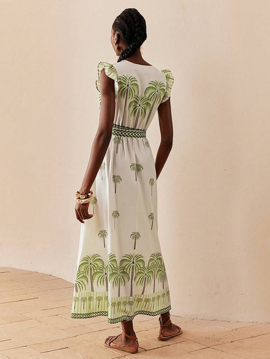 Women's Floral Wrap Waist Maxi Dress