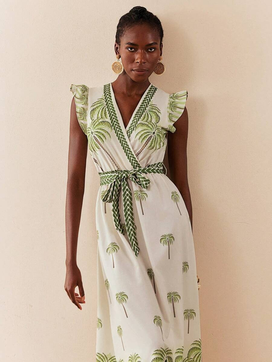 Women's Floral Wrap Waist Maxi Dress