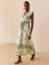Women's Floral Wrap Waist Maxi Dress