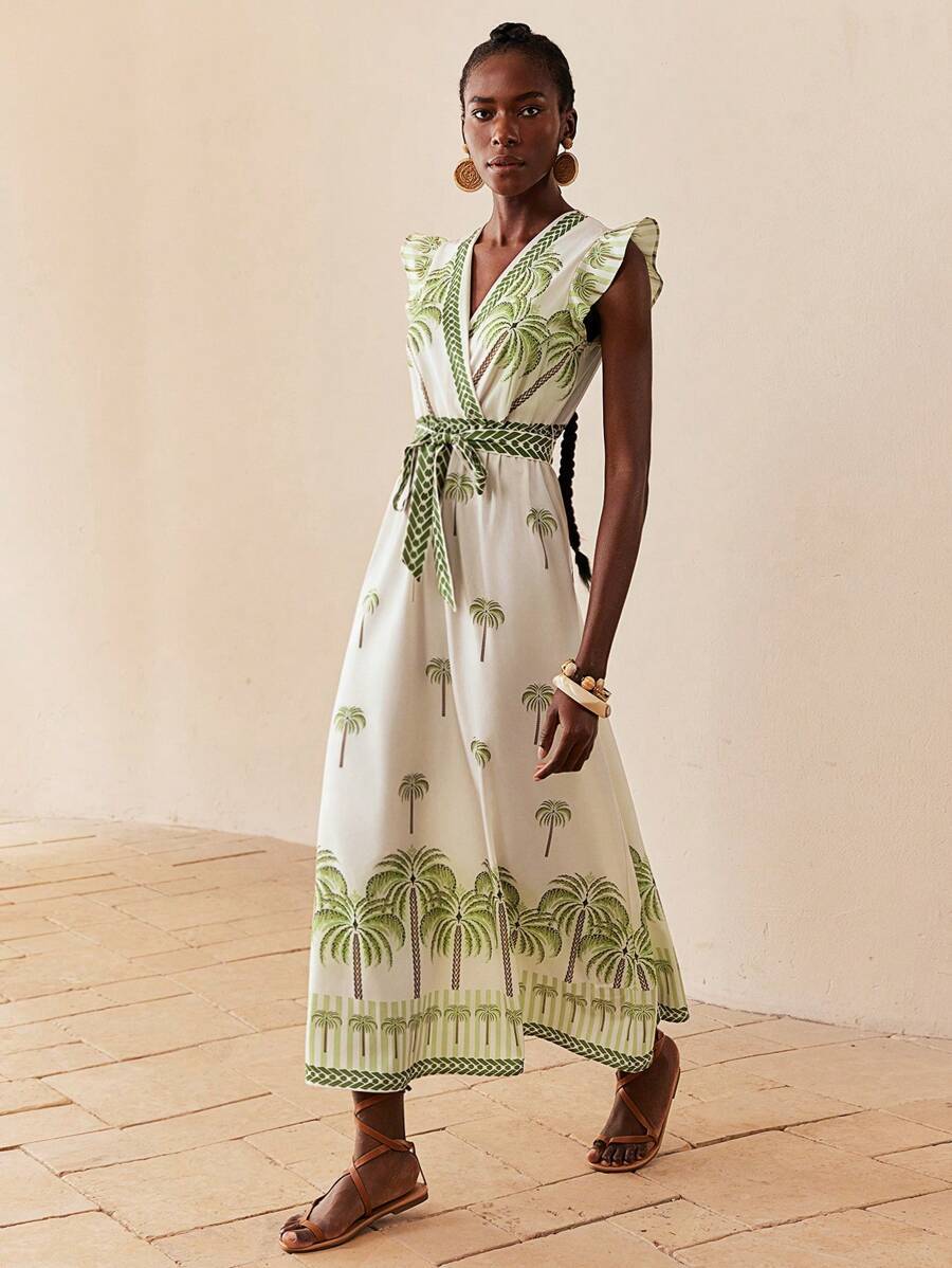 Women's Floral Wrap Waist Maxi Dress