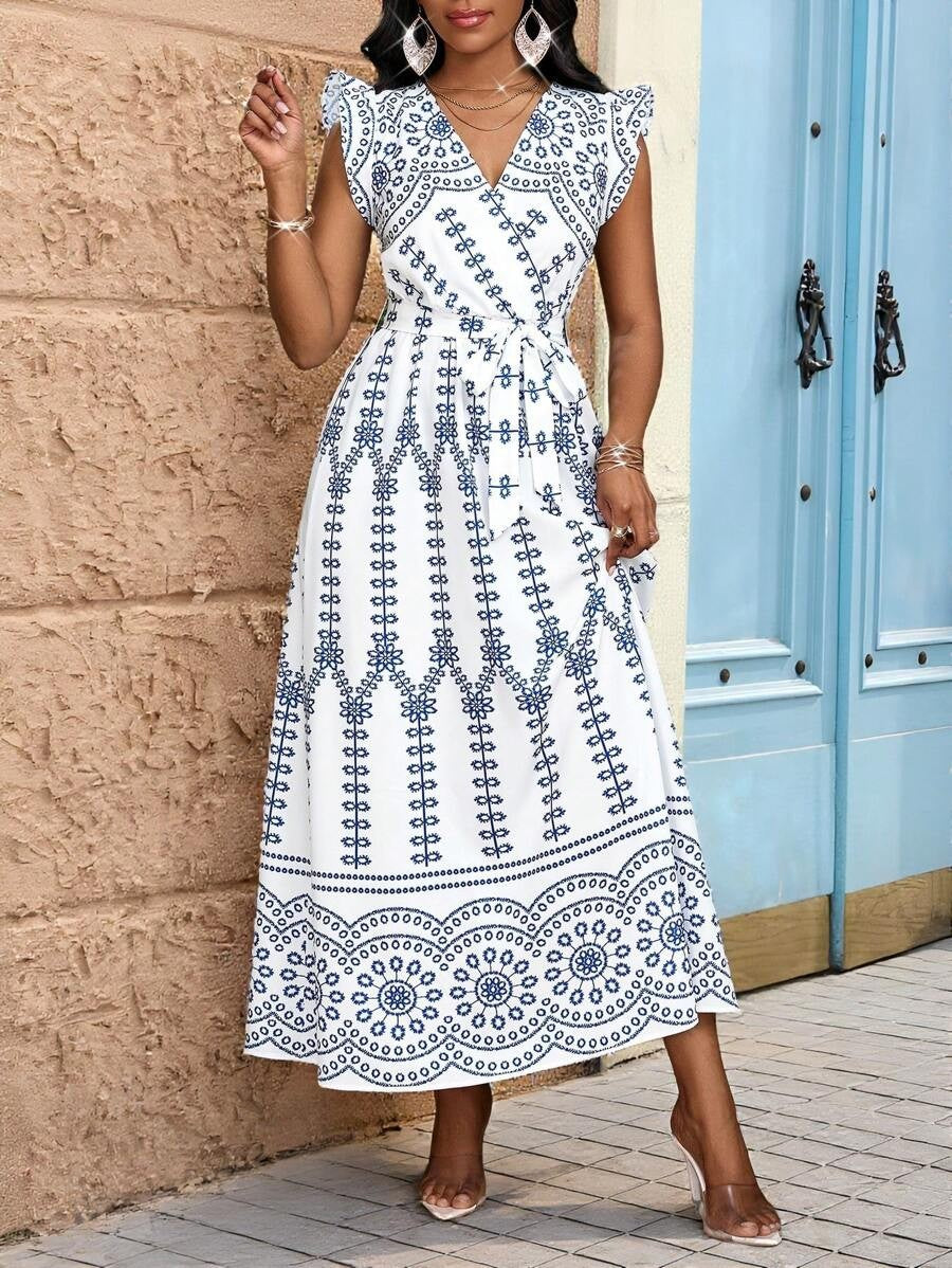 Women's Floral Wrap Waist Maxi Dress