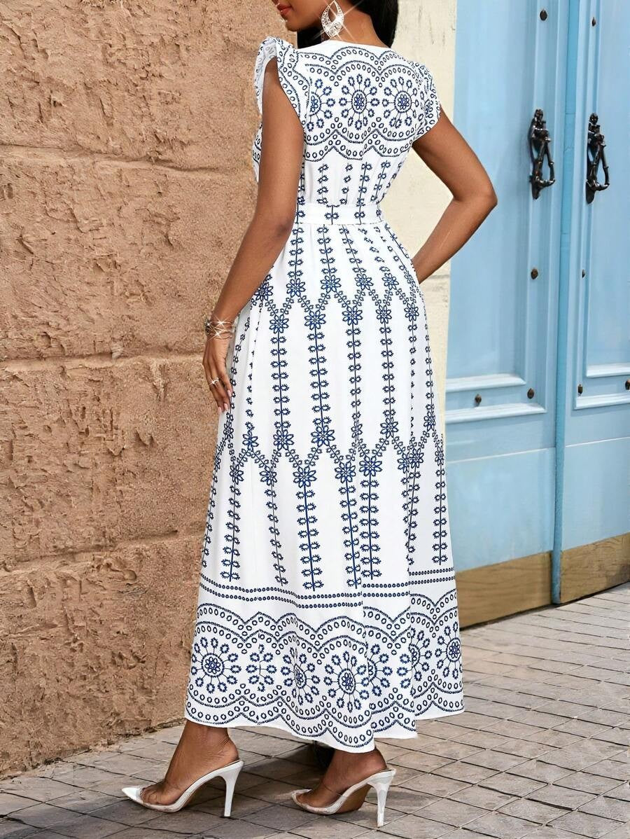 Women's Floral Wrap Waist Maxi Dress