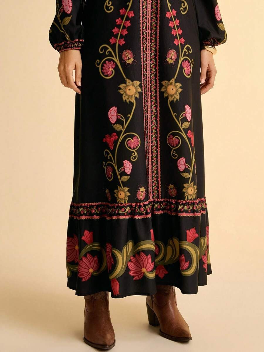Women's Floral Long Sleeve Midi Dress