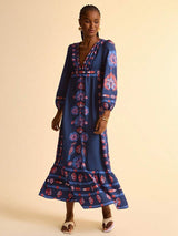 Women's Floral Long Sleeve Midi Dress
