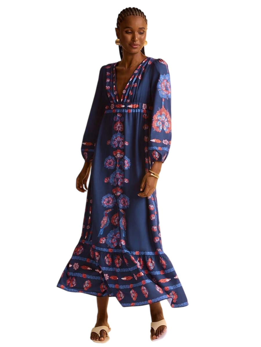 Women's Floral Long Sleeve Midi Dress