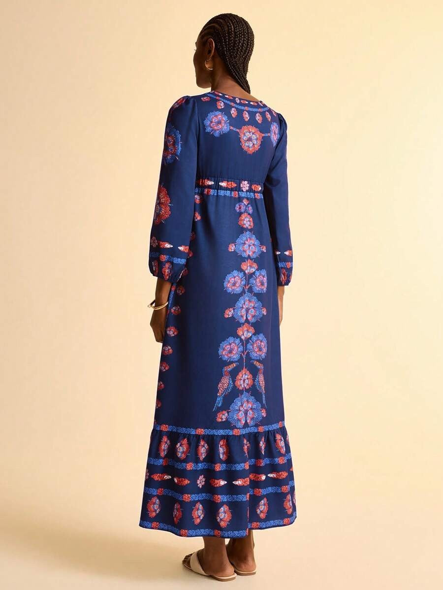 Women's Floral Long Sleeve Midi Dress