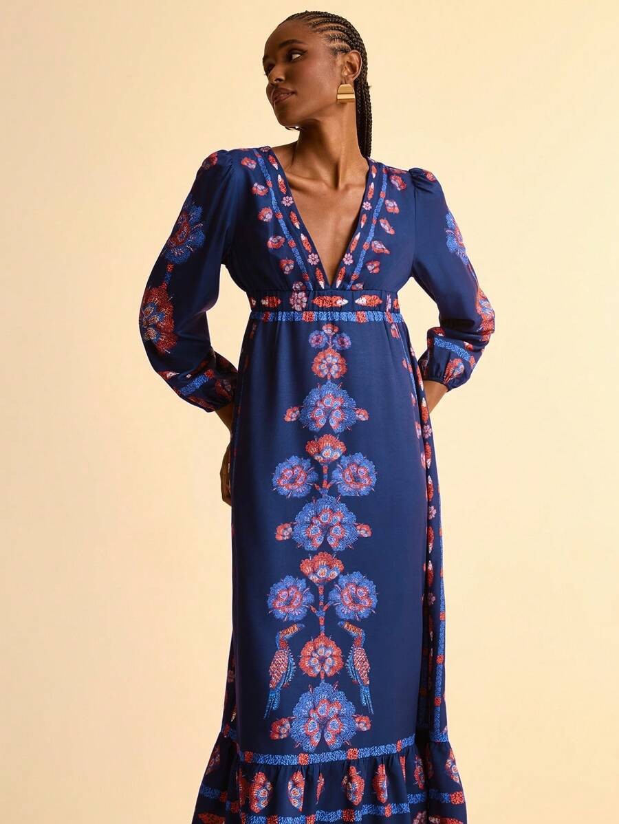 Women's Floral Long Sleeve Midi Dress