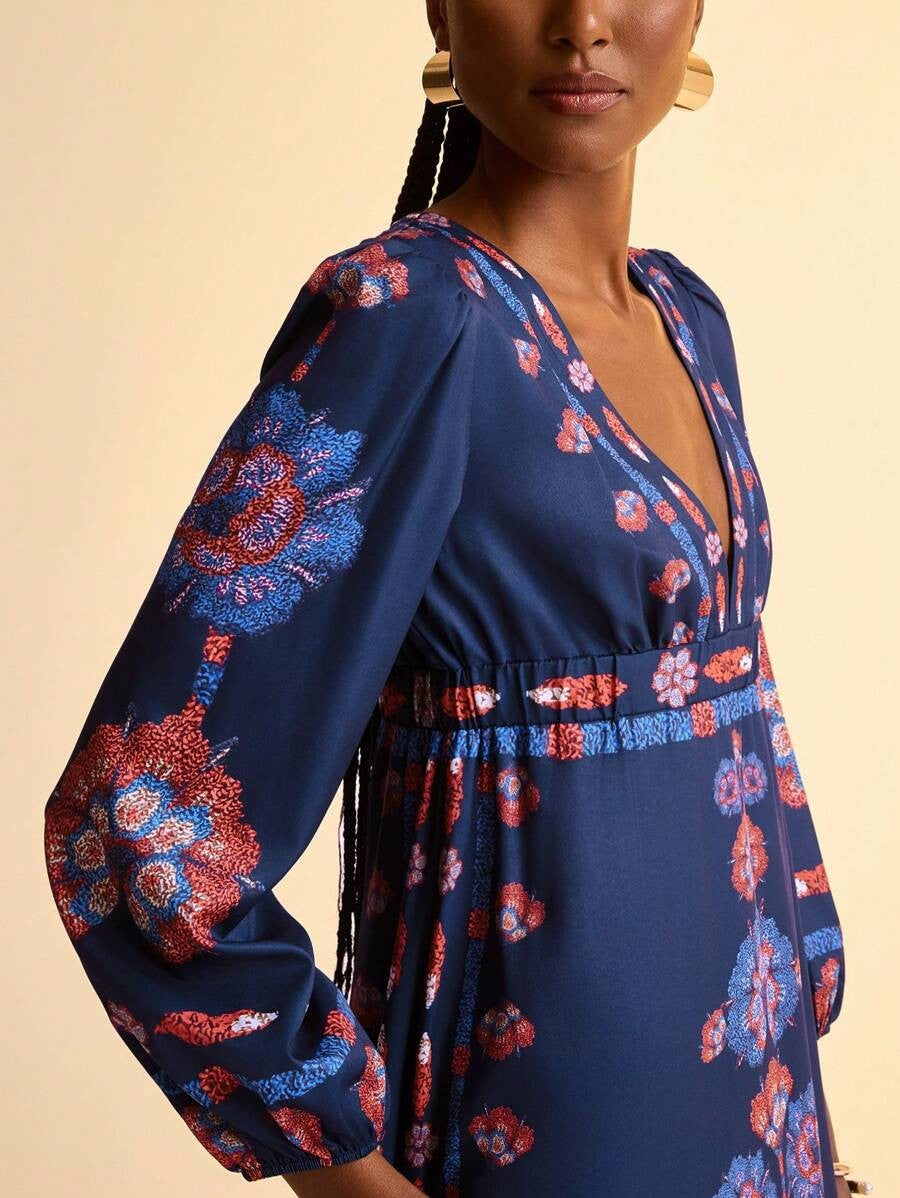Women's Floral Long Sleeve Midi Dress