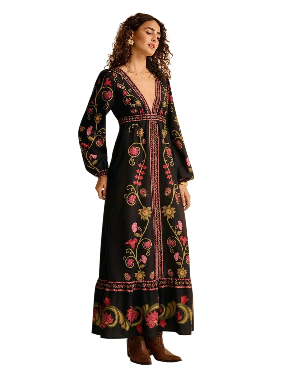 Women's Floral Long Sleeve Midi Dress