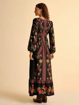 Women's Floral Long Sleeve Midi Dress